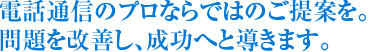 電話通信のプロならではのご提案を。問題を改善し、成功へと導きます。